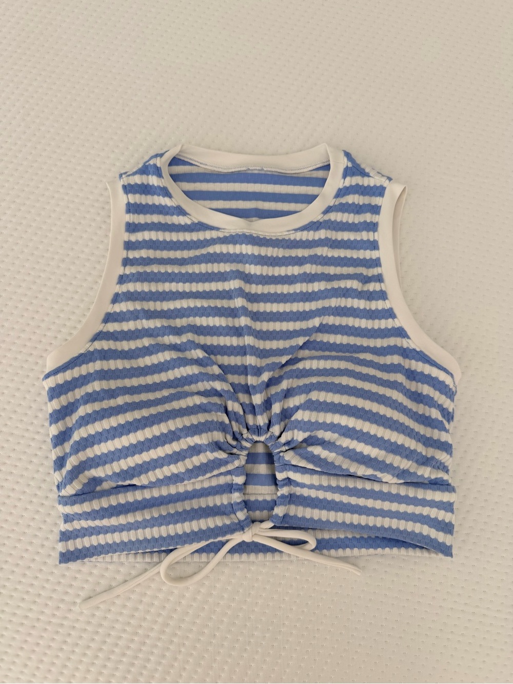 Robin Piccone Blue & White Striped Tie-Front Crop Bikini Top